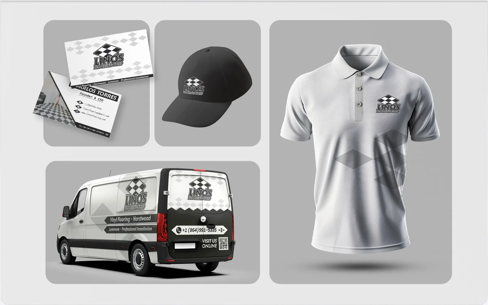 Business cards, apparel and van wrap — print by Edilab — branding for Ipswich, MA businesses