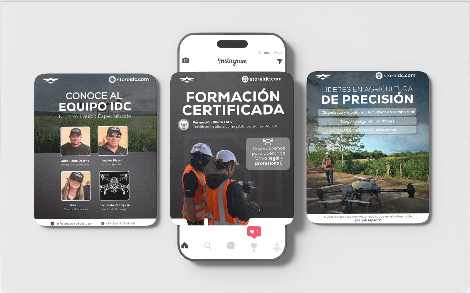 Social media post templates on phone screens — Edilab