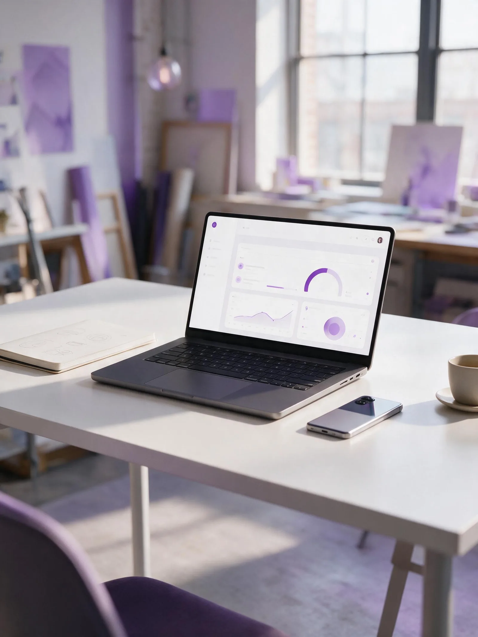 Inside the Edilab studio — a client dashboard open on the desk