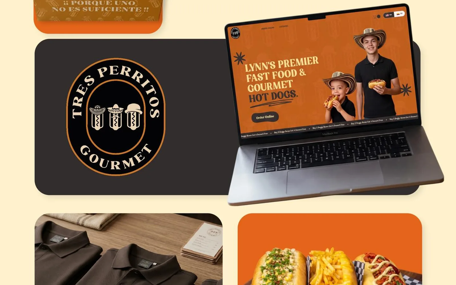 Tres Perritos Gourmet — Brand identity, packaging, apparel, website by Edilab Studio